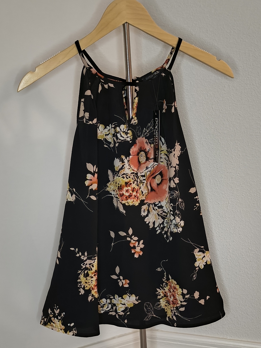 Papermoon Black Floral Halter Tank